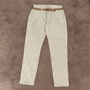 Reserved White and Tan Striped Women's Capris